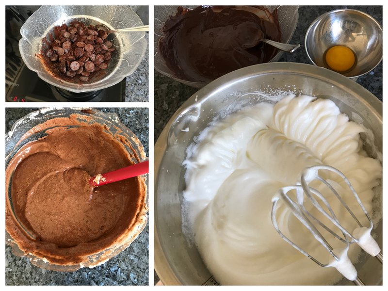 melting dark chocolate and whipping up egg whites